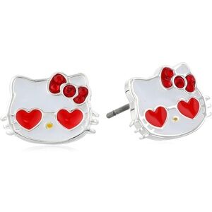 Hello Kitty Red Crystal Enamel Heart Sunglasses Stud Earrings NIB